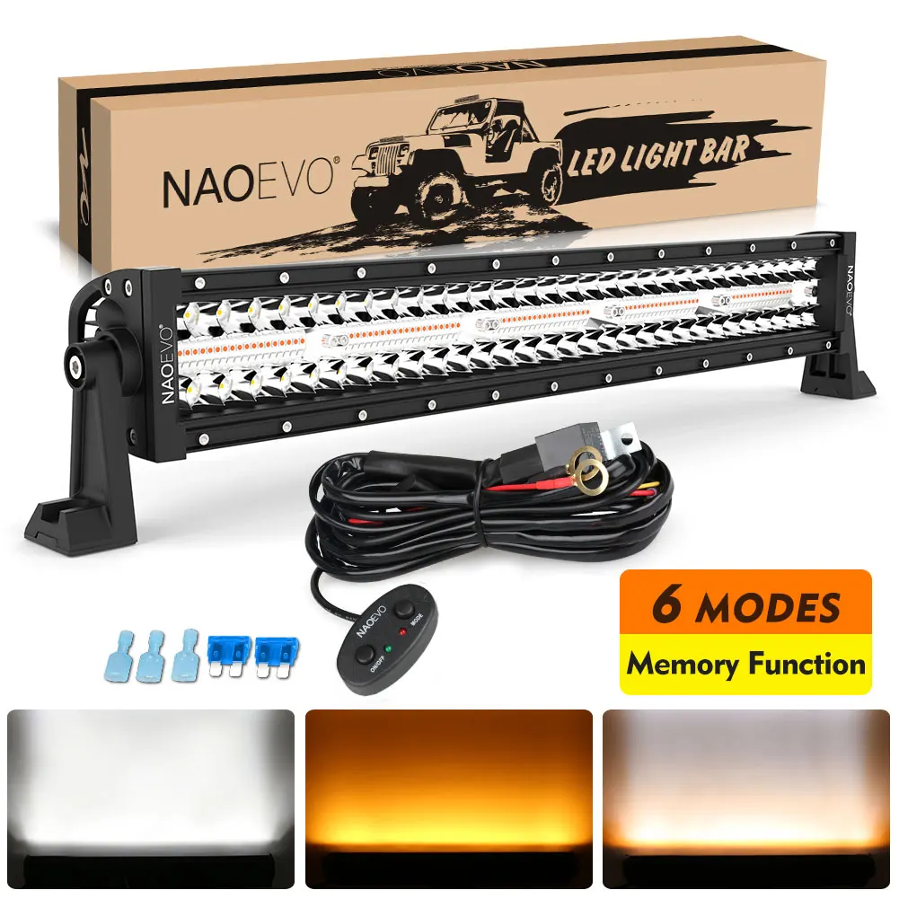 Naoevo 22 Pouces Lumière Led Bar/Lumière De travail flash stroboscopique 2 couleur 6 Modes 4x4 hors Route Camion De Lampe Antibrouillard Atv A Mené La Barre de Projecteur