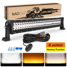 Naoevo 22 Polegada led barra de luz/trabalho luz flash estroboscópio 2 cor 6 modos 4x4 fora da estrada condução nevoeiro lâmpada caminhão atv led spotlight bar