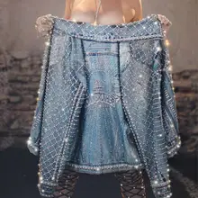 Блестящие стразы, жемчуг джинсовая куртка серебряный камень синий Блейзер наряд для выпускного вечера певица шоу танцор одежда для сцены