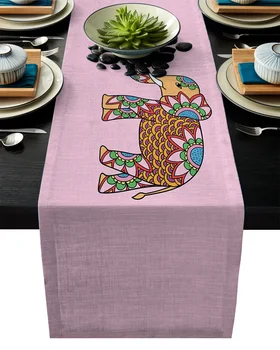 

Hand Painted Elephant Pink Table Runner Linen Cotton Tablecloth Modern Party Wedding Decor Dinning Table Runners