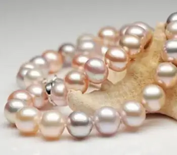 

Fashion jewelry Free Shipping 18"9-10MM SOUTH SEA WHITE GOLD PINK ROUND PEARL NECKLACE 925 silver