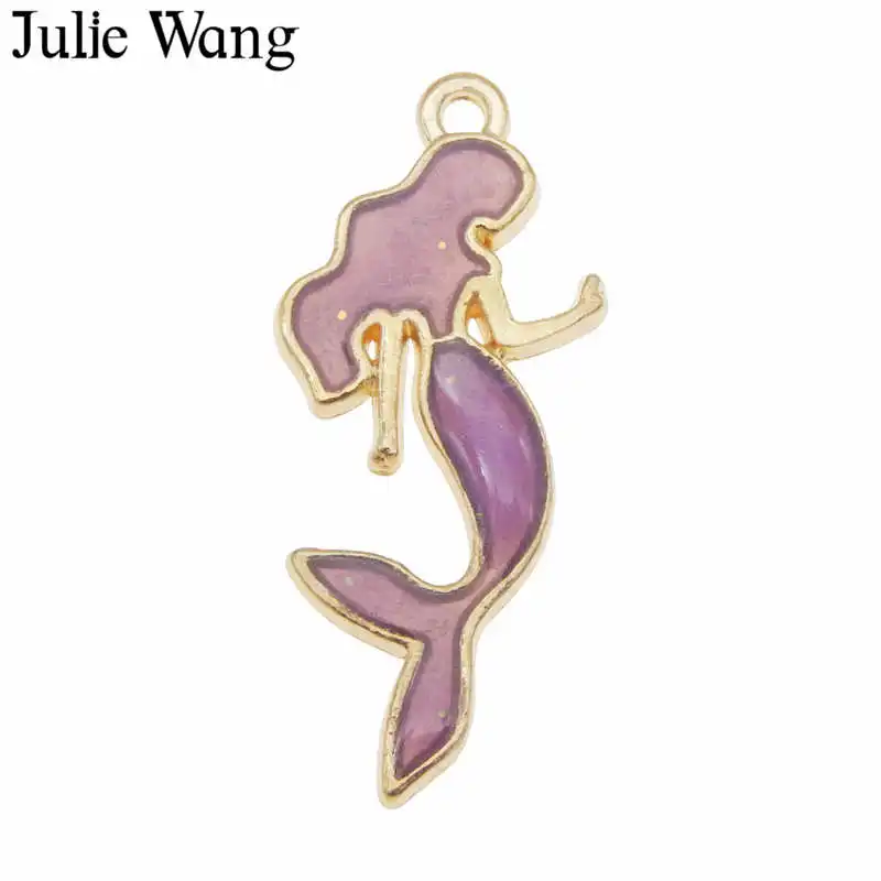 Julie Wang 10 шт. эмаль Русалка очарование принцессы многоцветный золотой тон браслет ожерелье сплав ювелирных изделий Аксессуары - Окраска металла: Purple