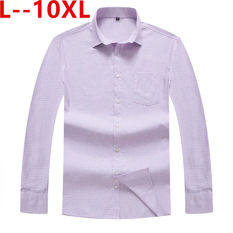 Лаванда Плюс 10XL 8XL печатные клетчатые мужские рубашки в горошек с длинными рукавами Повседневные рубашки для мужчин Slim Fit Мужские рубашки мужские рубашки - Цвет: Лаванда