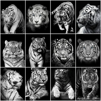 

Evershine Diamond Painting Black White Animals 5D DIY Diamond Embroidery Tiger Rhinestone Pictures Mosaic Art Home Decoration