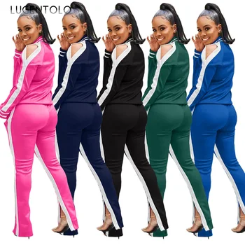 

Lugentolo 2 Piece Sets Women Autumn Winter Fashion New Drawstring Hollow Out Shoulder Zipper Cuff Casual Tracksuit Women