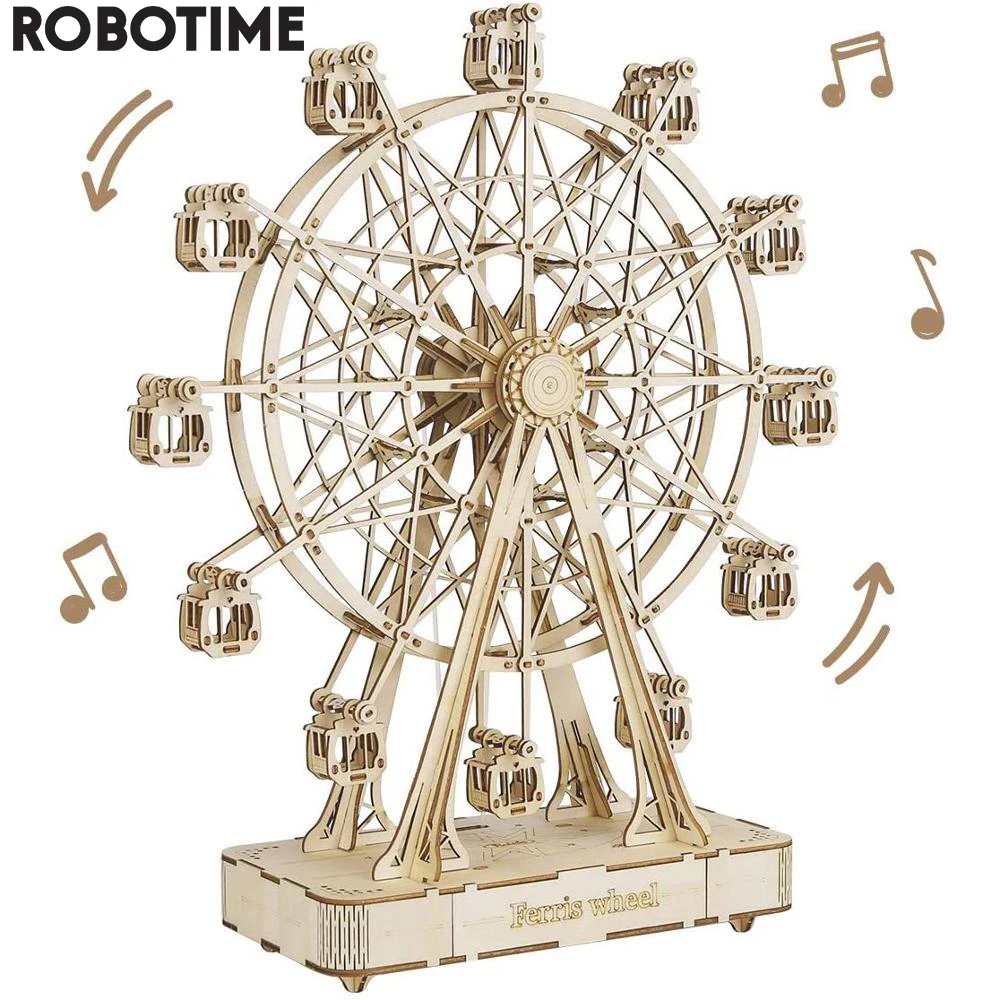 Robotime 232pcs Rotatable DIY 3D Ferris Wheel Wooden Model Building Block Kits Assembly Toy Gift for Children Adult TGN01