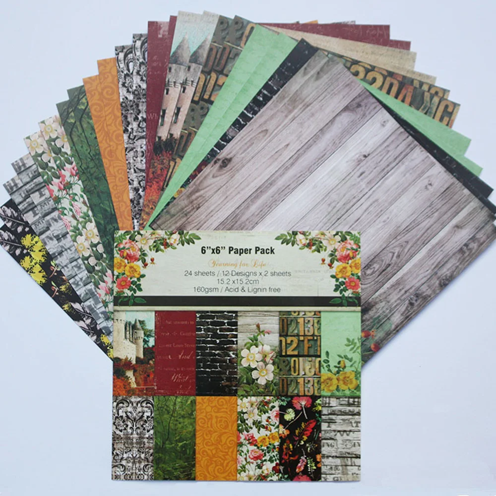

24pcs Pastoral Album Scrapbook Hand Account Card Making Background Paper 6 Inch Single-sided Pattern Gift Wrapping Paper