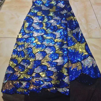 

(5yards/pc) fancy allover embroidered African sequins French net lace fabric high quality for party dress FHS015