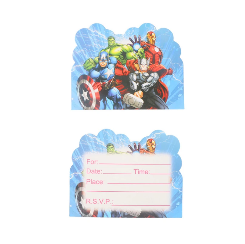 10 шт./лот Пригласительные открытки Бэтмен/Человек-паук/Принцесса/Марио/Мстители/единорог Детские вечерние Пригласительные открытки на день рождения