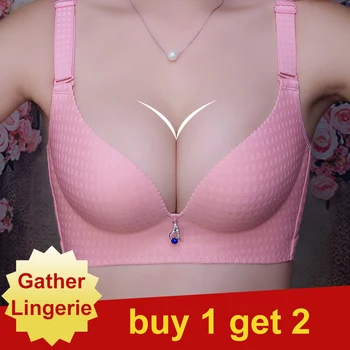 

2pcs/lots french sexy bras pendant seamless deep V push up bra wireless underwear womens lingerie black beige 32A/34B/36/38/40C