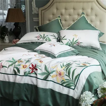 

2019 Spring Summer 60 Tencel Bedding Article Pastoral Style Embroidered Plant Flowers Quilt Cover Bare Sleeping Bedding Article