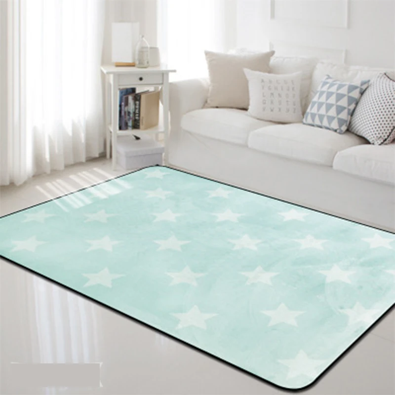 Star Style Coral Velvet Nordic Baby Crawl Kid Playing Cartoon Carpet Rug Living room Bedroom Study table Decorate Warming room - Color: blue back