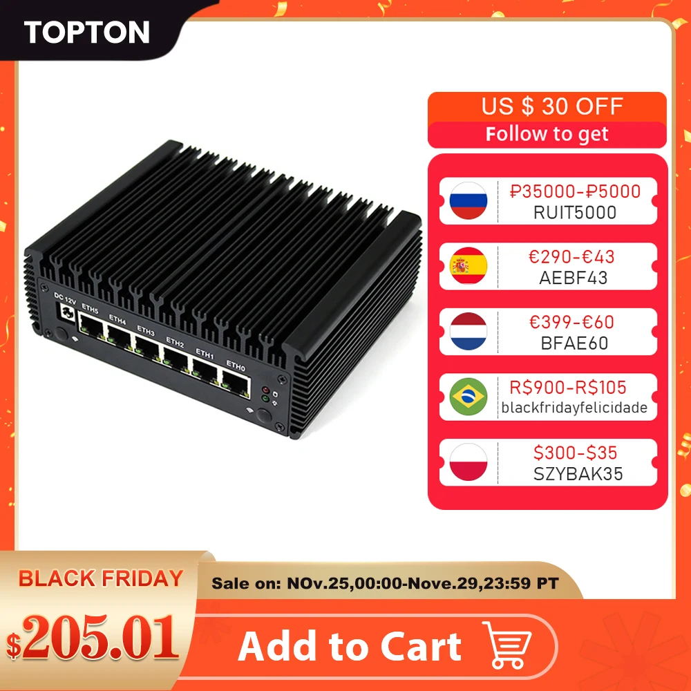 Firewall Fanless Mini PC 6 Intel Nics AES-NI 10th Gen Pentium Gold 6405U i7 i5 2*DDR4 Pfsense Router Openwrt Centos Ubuntu Vyos |