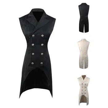 

Luxuray Men Vintage Gothic Long Blazers Vest Double Breasted Steampunk Retro Long Tuxedo Sleevelss Waistcoats Party