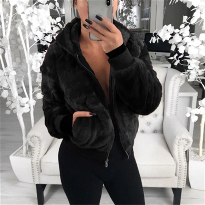  Women's Sweatshirt With Fur Zipper Top Hoodie Soft Black Plus Size 3XL Sweatshirts Hoodies Autumn W