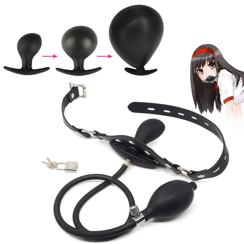Inflatable Mouth Plug Open Gag Oral Fixed Leather Fetish Sex Abuse Bondage Ball Big Toys for Couples | Красота и здоровье