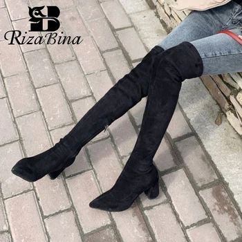 

RIZABINA Women Over Knee Boots Fashion Zipper High Heel Winter Shoes Woman Pointed Toe Stretch Boot Lady Footwear Size 34-39