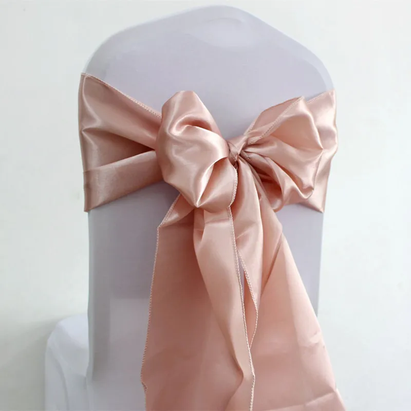 50pcs/100pcs Rose Gold Wedding Chair Sashes Satin Bow Tie Ribbon Band