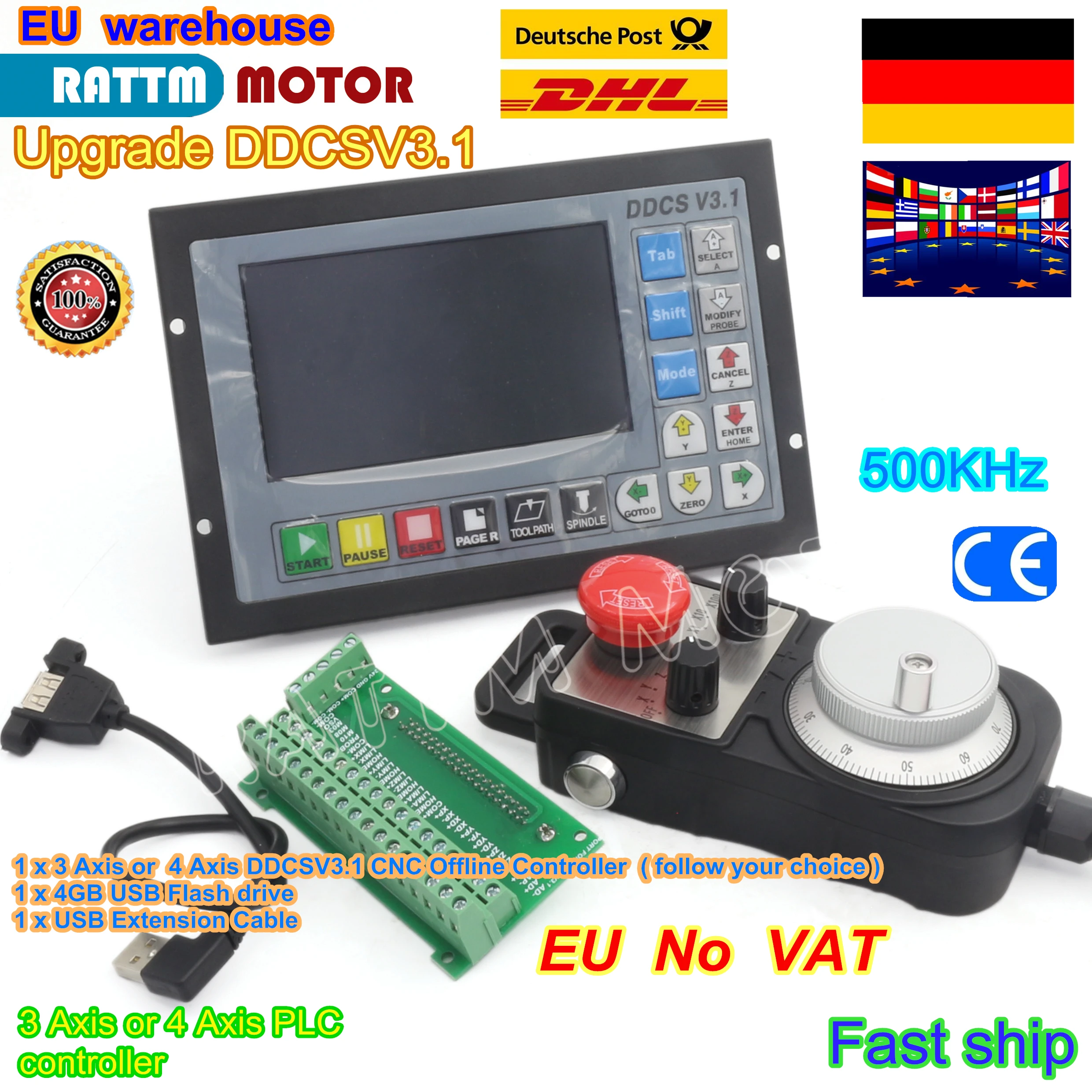 EU free VAT 4 Axis PLC Controller  500KHz offline & Pendant  Handwheel &Emergency Stop for CNC Router Engraving Milling|Motor Driver| -  AliExpress