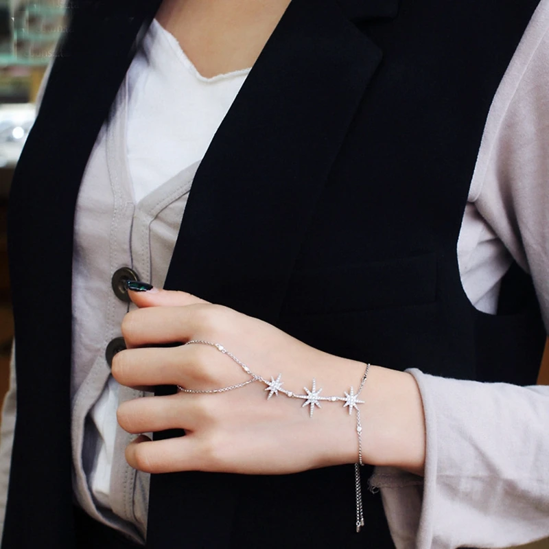 Модный браслет из циркония с кристаллами и звездами для женщин, регулируемый браслет панье для пальцев