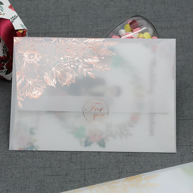 

24pcs/lot Rose Gold Bronzing Transparent Envelopes Litmus Paper Envelopes For Wedding Invitation Business Use