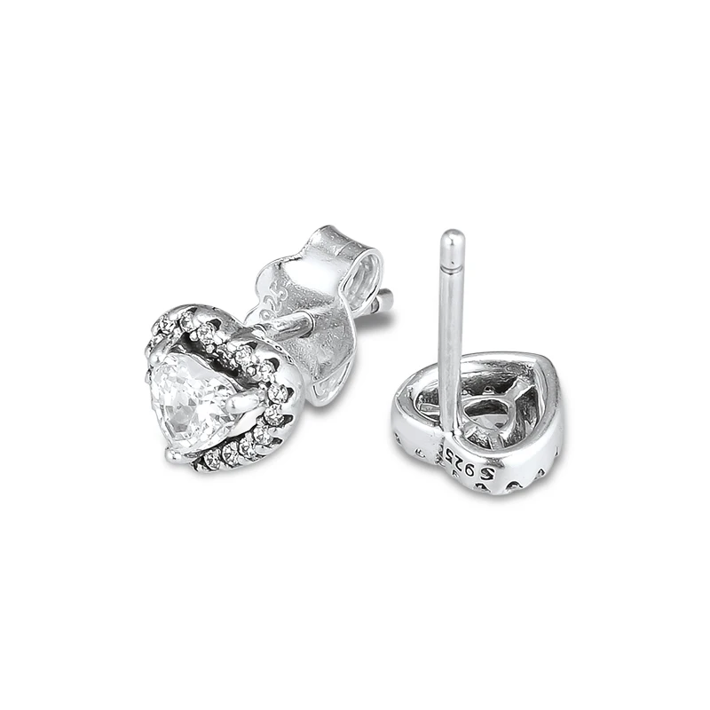 

Sparkling Heart Stud Earrings 925 Sterling Silver Jewelry Free Shipping
