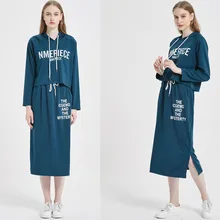 Aliexpress - 2021 2piece Tracksuit Set Women Matching Sets Clothes Spring Letter Print Long Sleeve Loose Hoody Long Skirt Plus Size M-3XL