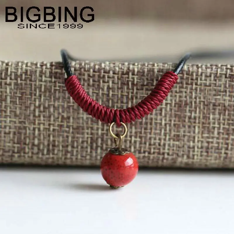 C122 BIGBING модные ювелирные изделия красные керамические бусины подвеска Черная