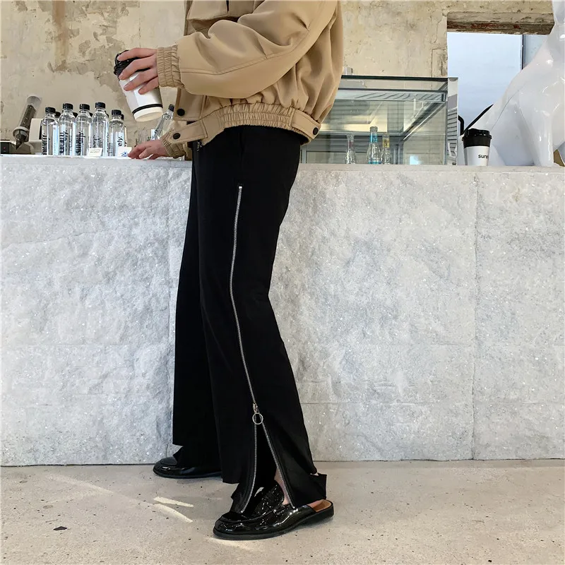 Для мужчин и женщин боковая молния Свободные повседневные широкие брюки Мужская Уличная Хип-хоп винтажный в стиле панк готика шаровары прямые брюки