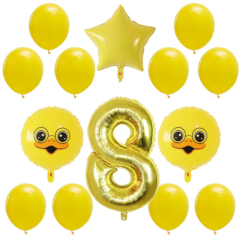 14pcs/lot Yellow Duck Foil Balloons Gold 30inch Number balloon 1 2 3 4 5 6 7 8 9 Year Old for Boy Birthday party Decoration - Цвет: Mix 8