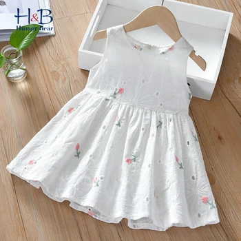 Humor Bear Girls Sleeveless  Dress Summe  New  Cute Embroidery Printed Princess Dress Toddler Kid Clothes For 2-6Y 1