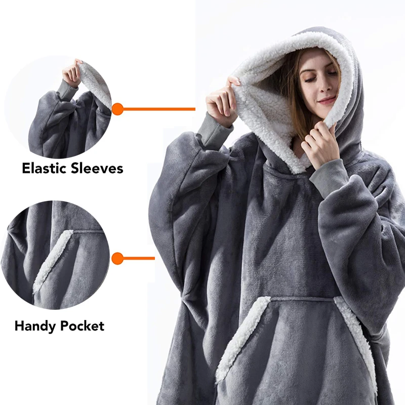 Sudadera con capucha de gran tamaño para mujer, manta de lana con manga,  chaqueta de invierno, Abrigo con capucha, manta de TV gigante de felpa,  sudaderas con capucha - AliExpress