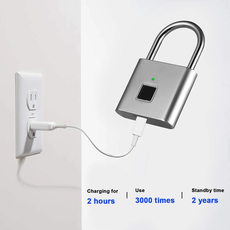 FFYY-Security Intelligent USB Rechargeable Door Lock Fingerprint Padlock Quick Unlock Fingerprint Lock