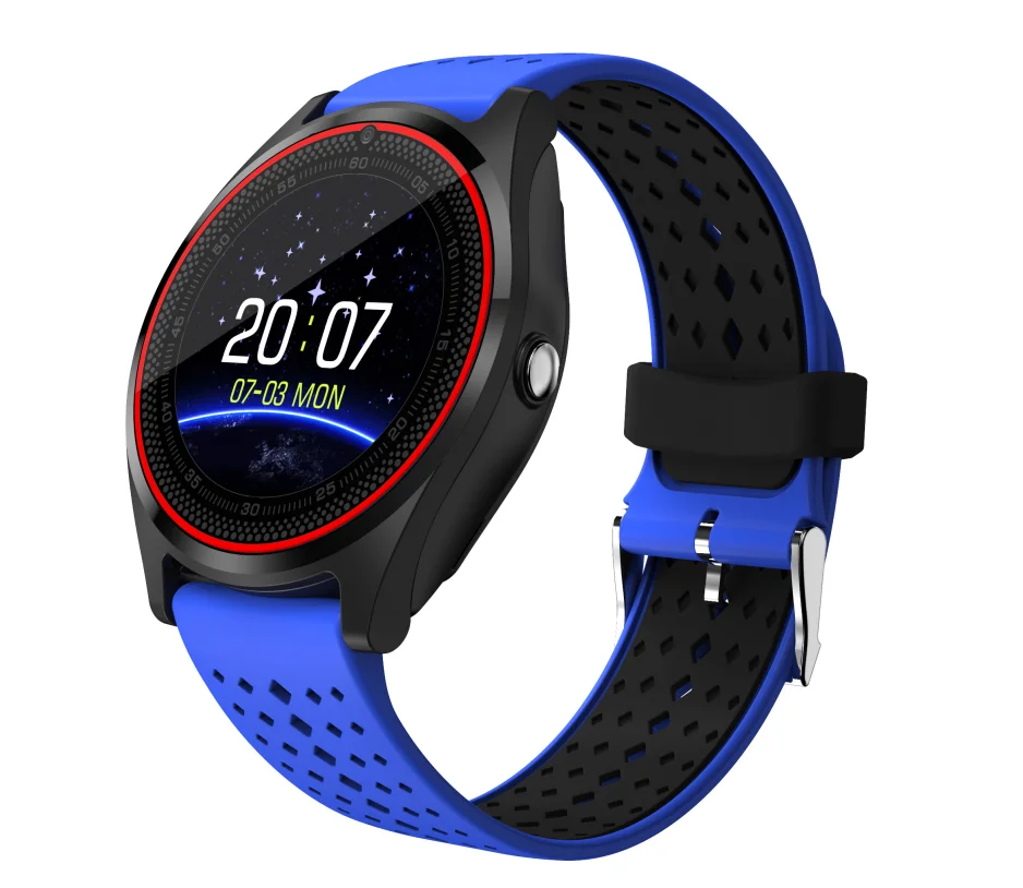 Blue V9 Смарт-часы с поддержкой камеры Bluetooth Smartwatch SIM карты наручные часы для мужчин женщин детей беспроводные устройства спортивные часы - Цвет: Blue