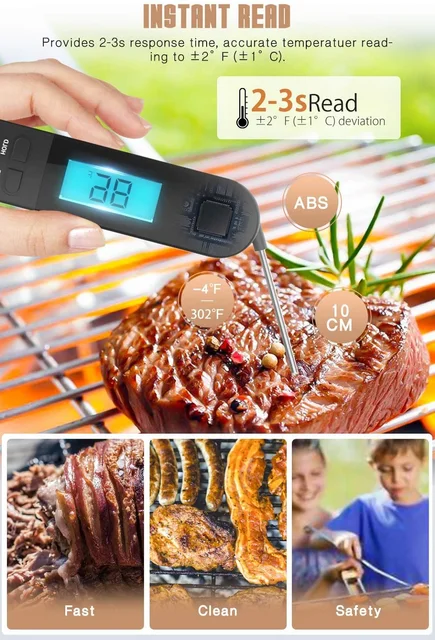 AIRMSEN Thermomètre à viande sans fil, 91,4 m, Bluetooth pour barbecue,  grill, fumoir, four, cuisine, sonde à viande numérique intelligente étanche