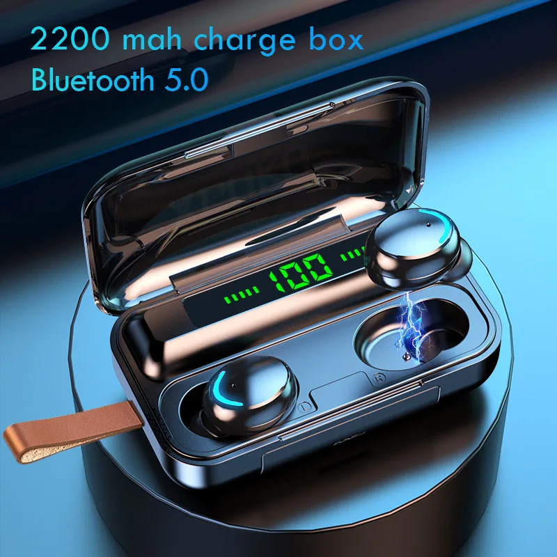 Auriculares inalámbricos TWS con cargador de 2200mAh, cascos estéreo 9D con Bluetooth 5,0, deportivos, resistentes al agua, con micrófono