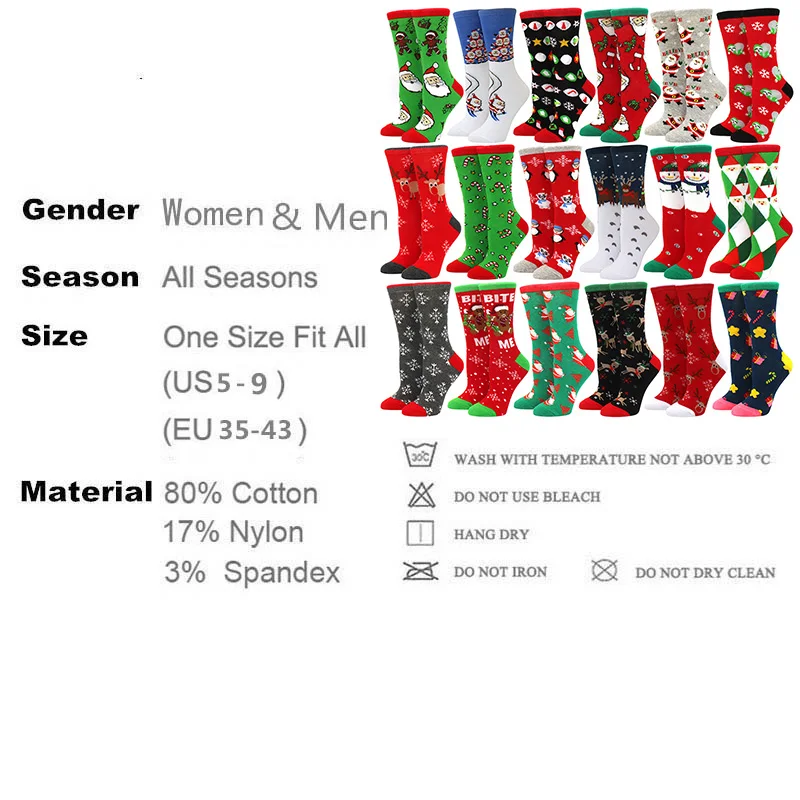 Description Picture 3 of itemChristmas Socks New Colorful Woman Cotton Happy Men's Crew Socks Harajuku Hip Hop Funny Cartoon Santa Claus Biscuits