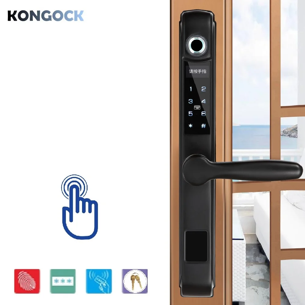 

Biometric Fingerprint smart sliding door lock, digital password keyless electronic card access door-lock with key