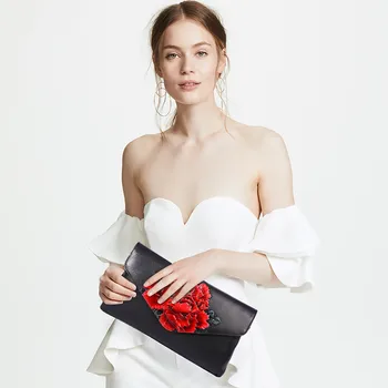 

Women Genuine Leather Vintage Emboss Hand-painted Peony National Style Clutch Handbag Large Capacity Shoulder Bag Crossbody Bag