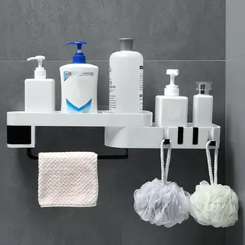 

Hollow Carving Storage Shelves Shower Trays Shampoo Wall Holder Adhesive Home Bathroom Corner Kitchen Storage Organizer