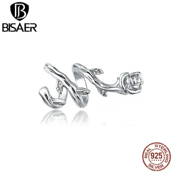 

BISAER Rose Vines Charms For Bracelet 925 Sterling Silver Romantic Enamel Bead Pendant DIY Necklace For Female Jewelry EFC310