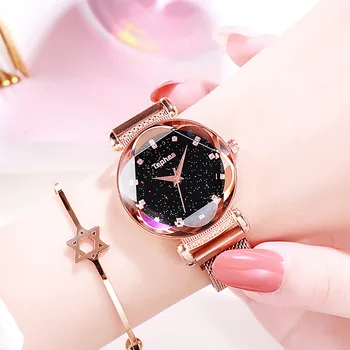 

Fashion Sky Watch Women Bracelet Simple Ladies Dress Quartz Clock New Mesh Magnetic Wrist Watch Dropshipping relojes mujer 2019