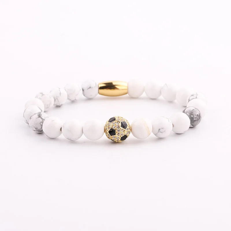 High Quality Natural Stone Football Bracelet Soccer Ball Charm Beaded Elastic Bracelet Jewelry Men - Image 5