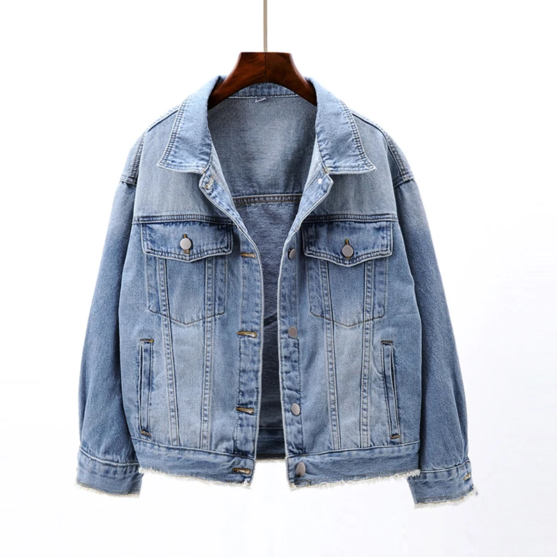 Женская джинсовая куртка-бомбер с длинным рукавом свободного покроя | одежда