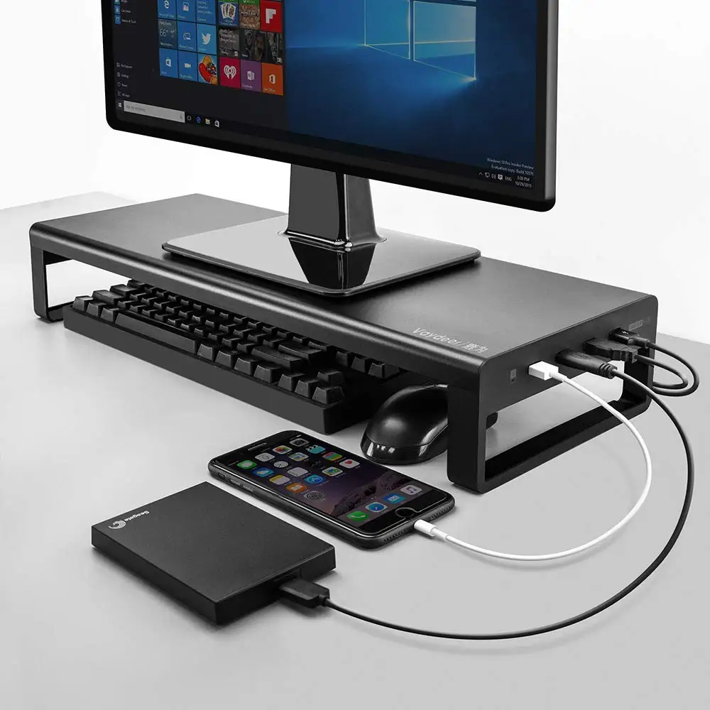 

USB 3.0 Aluminum Monitor St,Keyboard and Mouse Desk Organizer up to 27inch