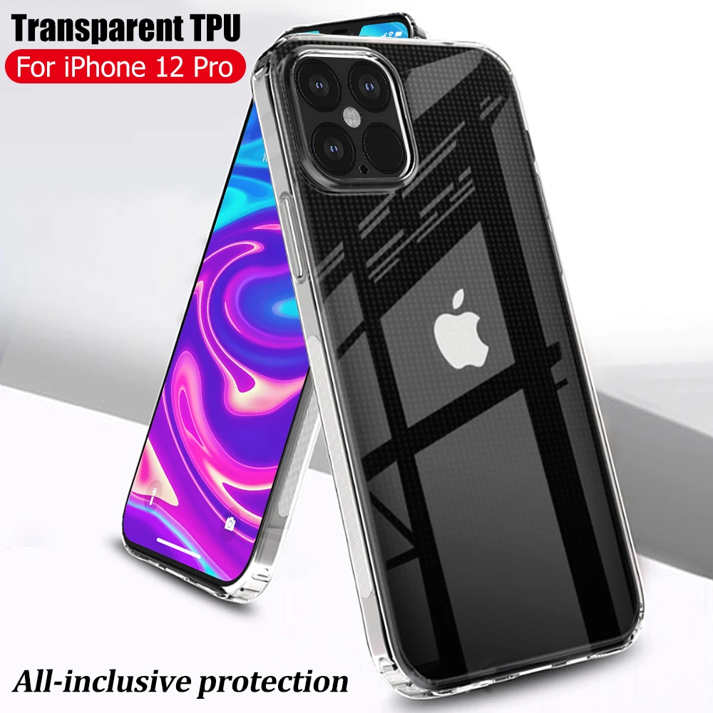 For iPhone 12 Pro Max Ultra Thin Clear Phone Case For iPhone 12 Pro 12 Mini 12pro Silicone Soft Shockproof Transparent Back Case