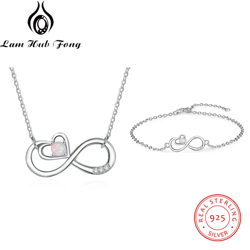 

Jewelry Sets Infinity Love 925 Sterling Silver Opal Necklaces Bracelets Clear CZ Cute Women Wedding Jewelry Sets (Lam Hub Fong)