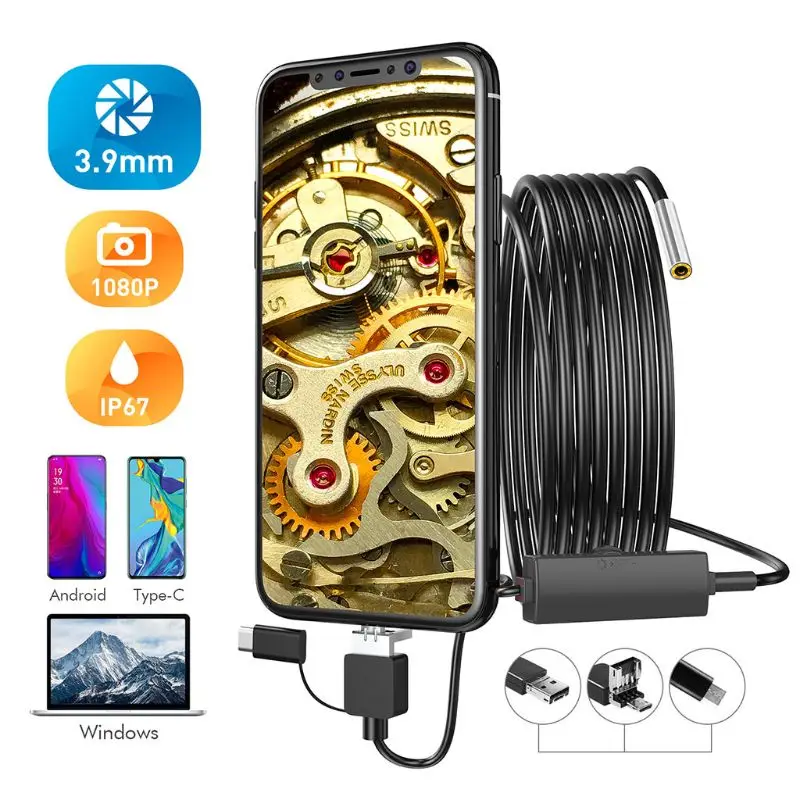 USB эндоскоп 3 в 1 бороскоп 3,9 мм 720P HD 1,0 MP Водонепроницаемый для Android Phone Windows PC Mac 1280*720640*480 25fps