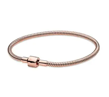 

Original 925 Sterling Silver Bracelet Rose Moments Barrel Clasp Snake Chain Bracelet Bangle Fit Bead Charm Diy Fashion Jewelry