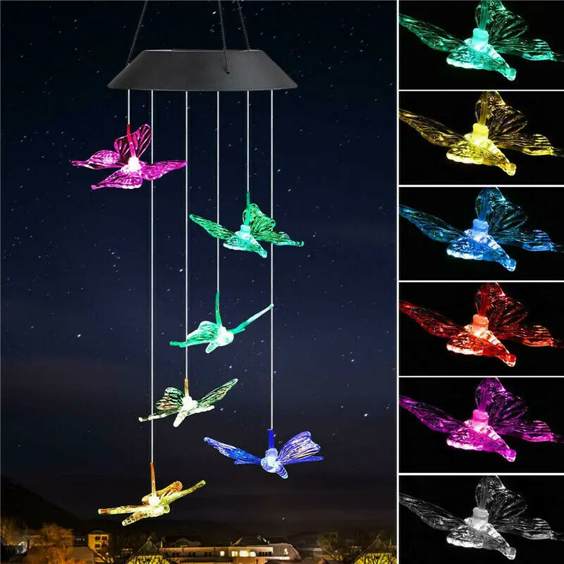 

Color Changing LED Solar Wind Chime Hummingbird Wind for Gardening Lighting Light Lamps decoration Home Balcony window LED Lamp